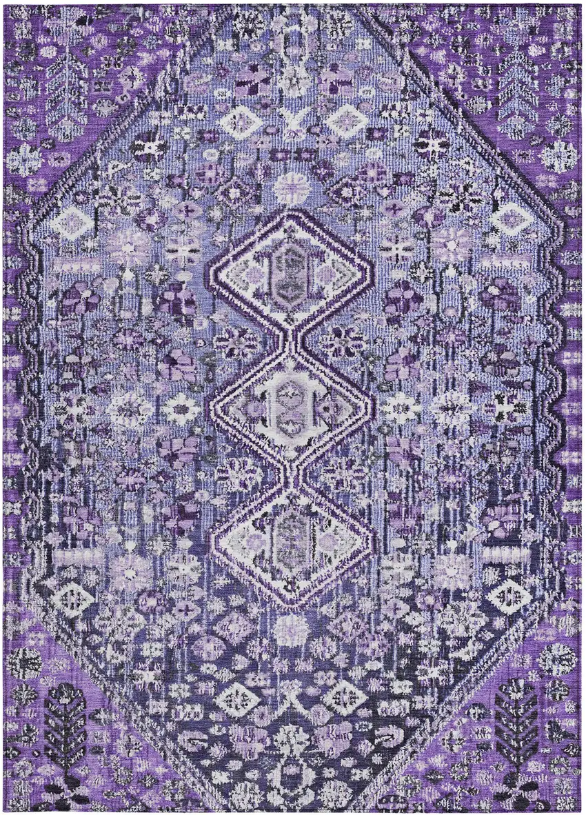 Purple And Ivory Aztec Washable Indoor Outdoor Area Rug Photo 3