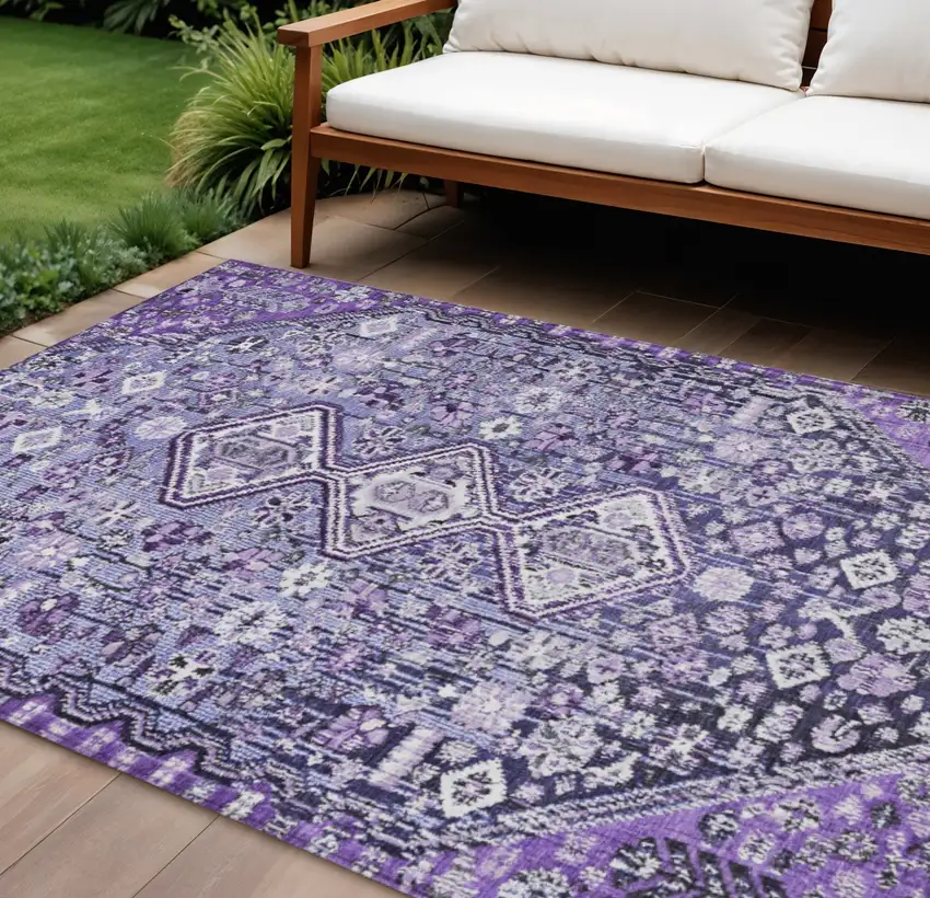 Purple And Ivory Aztec Washable Indoor Outdoor Area Rug Photo 2