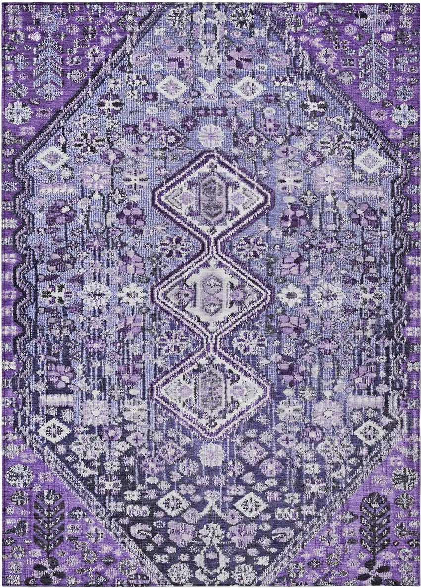 Purple And Ivory Aztec Washable Indoor Outdoor Area Rug Photo 1