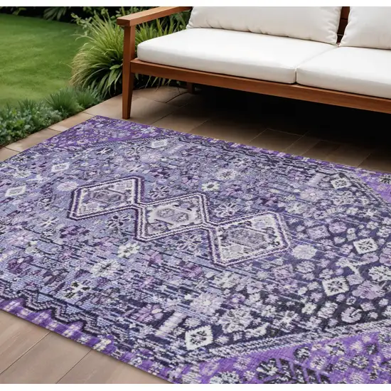 Purple And Ivory Aztec Washable Indoor Outdoor Area Rug Photo 2