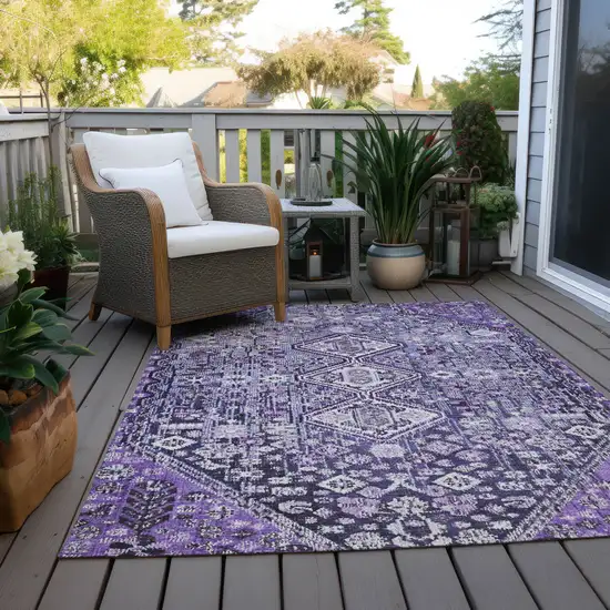 Purple And Ivory Aztec Washable Indoor Outdoor Area Rug Photo 8