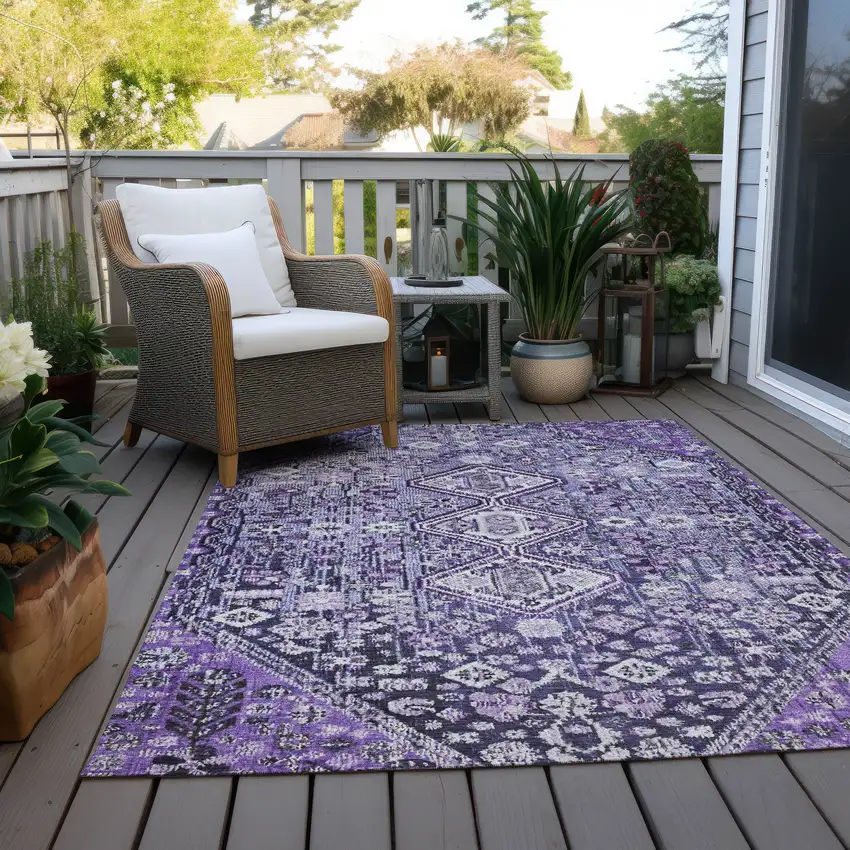 Purple And Ivory Aztec Washable Indoor Outdoor Area Rug Photo 8