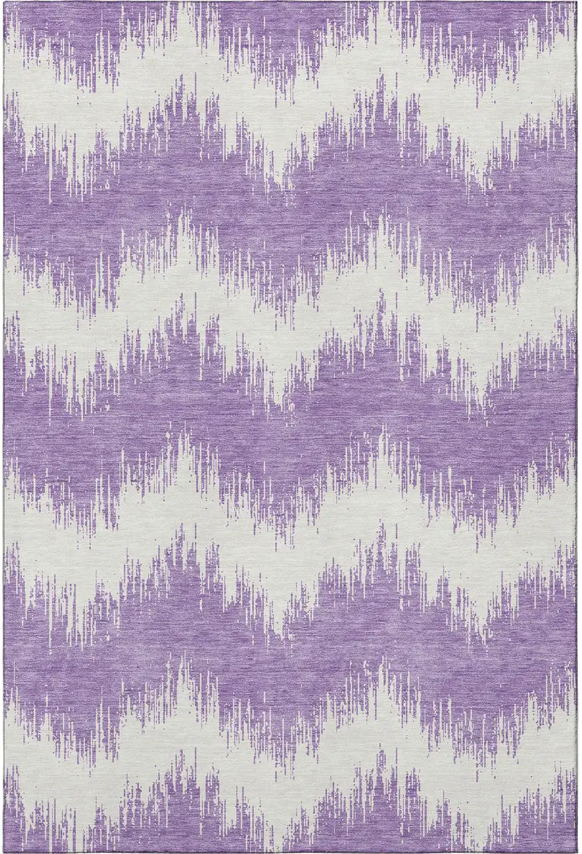 Purple And Ivory Chevron Washable Area Rug With UV Protection Photo 4