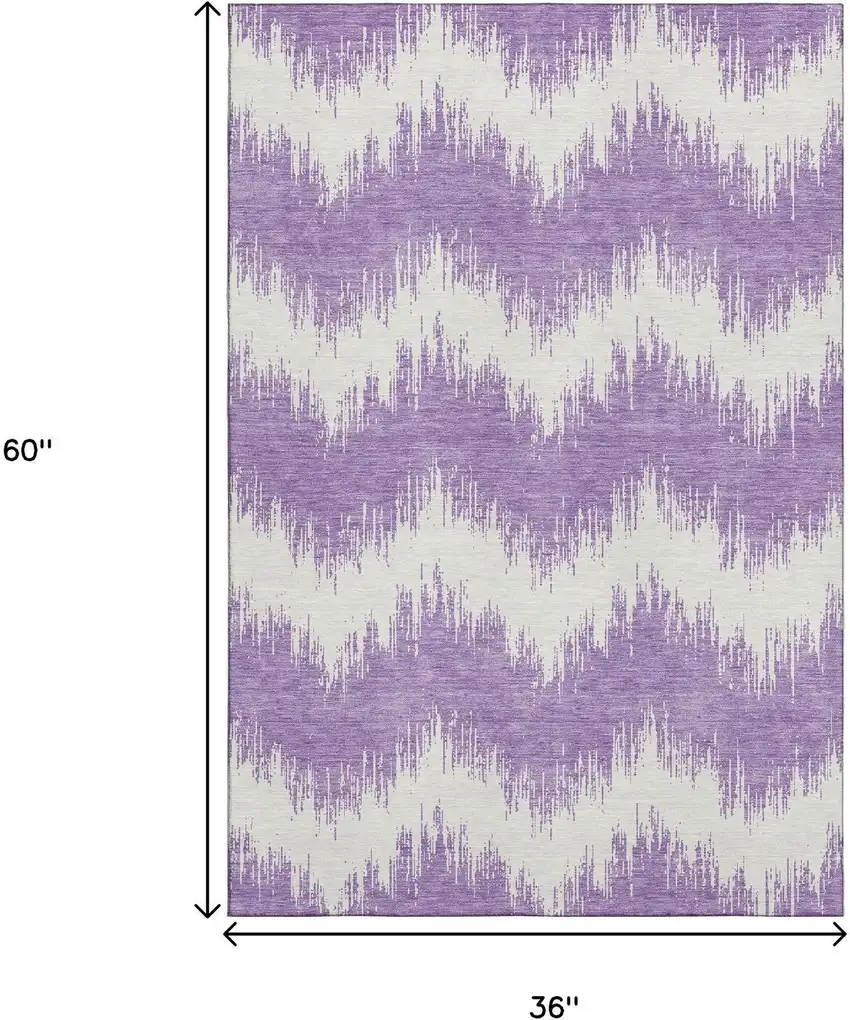 Purple And Ivory Chevron Washable Area Rug With UV Protection Photo 3