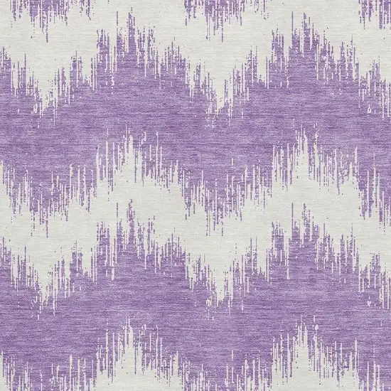 Purple And Ivory Chevron Washable Area Rug With UV Protection Photo 3