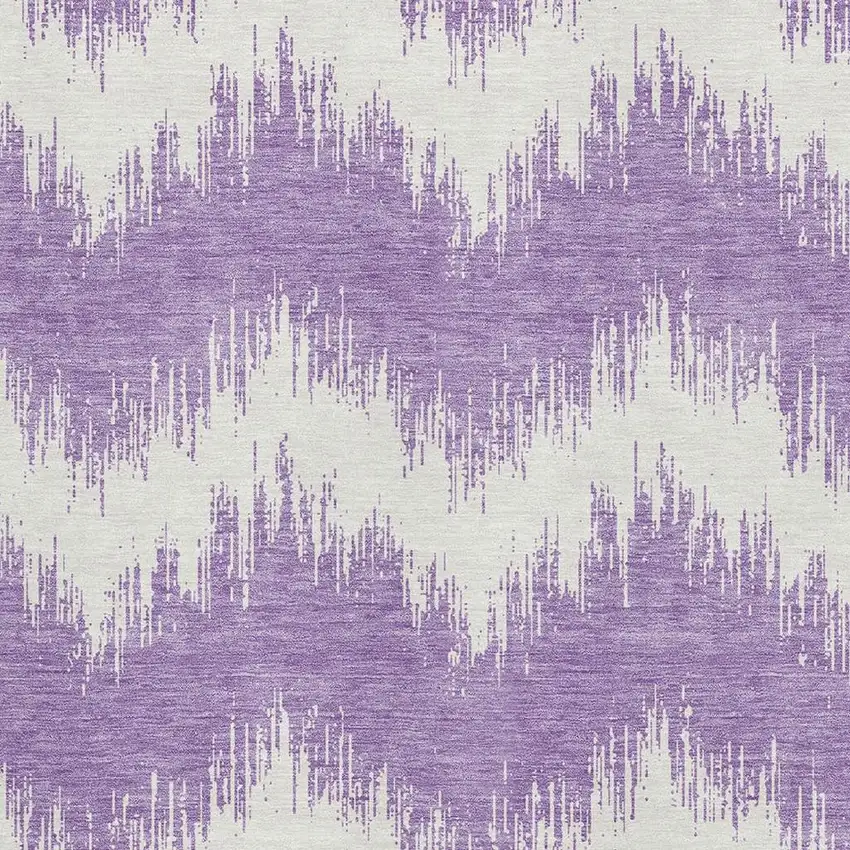 Purple And Ivory Chevron Washable Area Rug With UV Protection Photo 3
