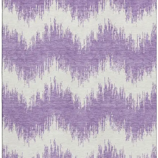 Purple And Ivory Chevron Washable Area Rug With UV Protection Photo 4