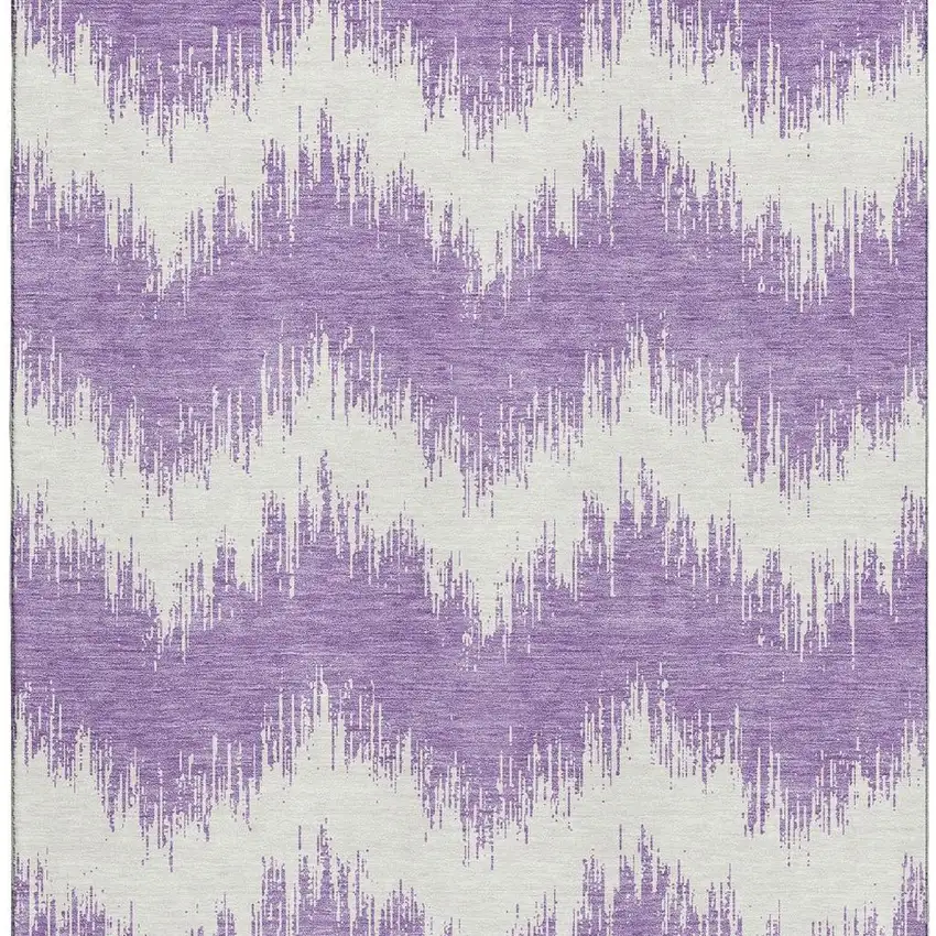 Purple And Ivory Chevron Washable Area Rug With UV Protection Photo 4
