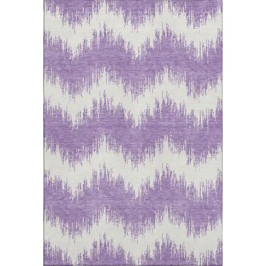 Purple And Ivory Chevron Washable Area Rug With UV Protection Photo 1