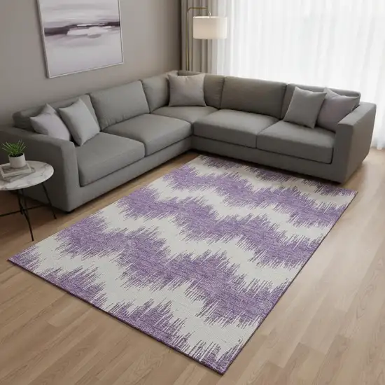 Purple And Ivory Chevron Washable Area Rug With UV Protection Photo 2
