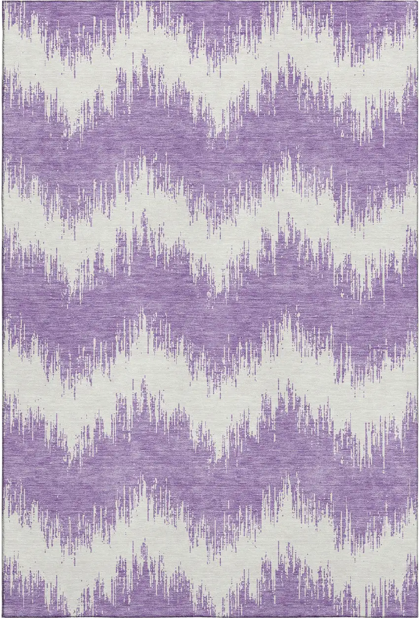 Purple And Ivory Chevron Washable Area Rug With UV Protection Photo 1