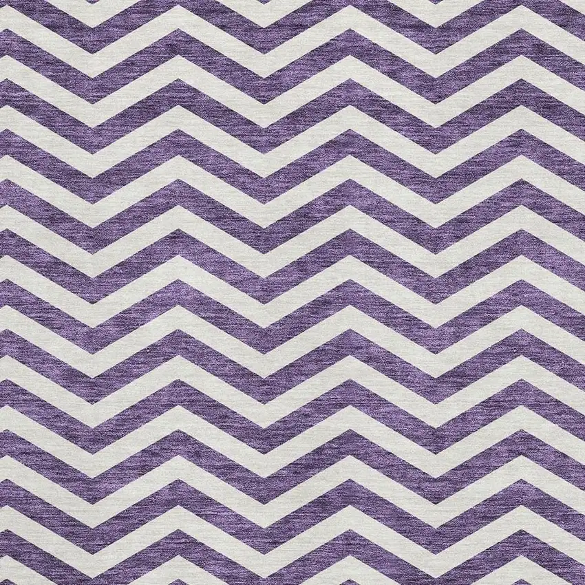 Purple And Ivory Chevron Washable Area Rug With UV Protection Photo 3