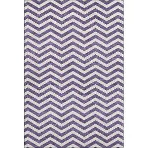 Photo of Purple And Ivory Chevron Washable Area Rug With UV Protection