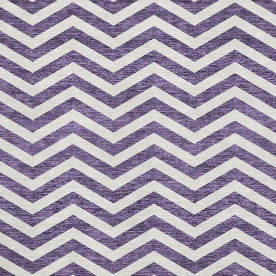 Purple And Ivory Chevron Washable Area Rug With UV Protection Photo 3