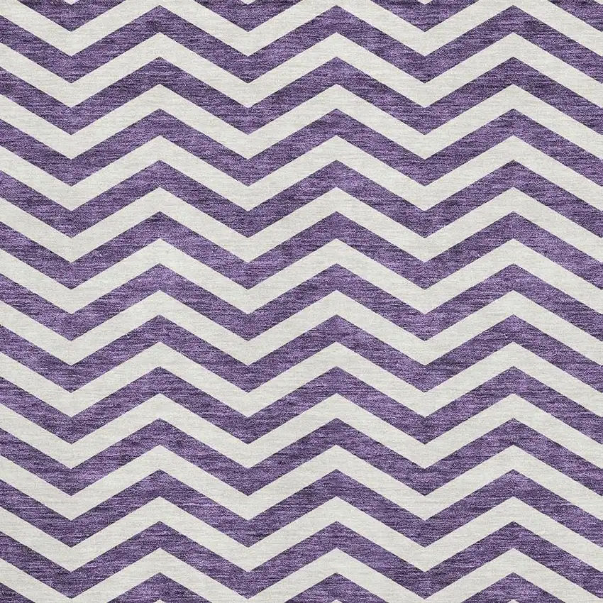 Purple And Ivory Chevron Washable Area Rug With UV Protection Photo 3