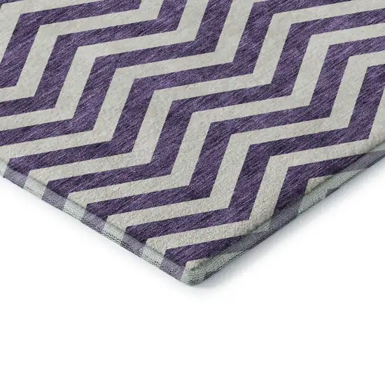 Purple And Ivory Chevron Washable Area Rug With UV Protection Photo 7
