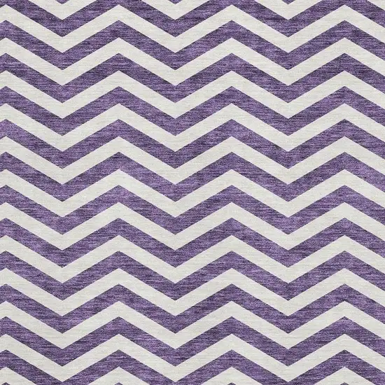 Purple And Ivory Chevron Washable Area Rug With UV Protection Photo 2