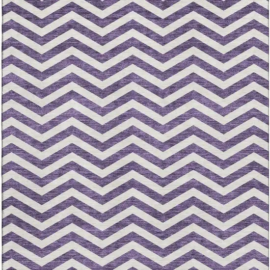 Purple And Ivory Chevron Washable Area Rug With UV Protection Photo 3