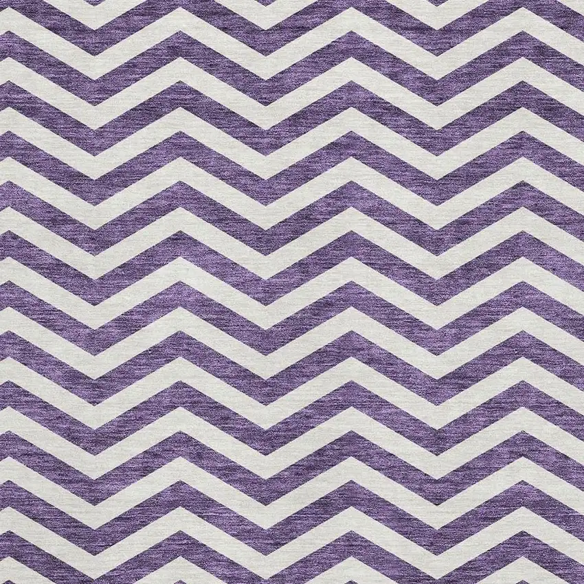 Purple And Ivory Chevron Washable Area Rug With UV Protection Photo 2