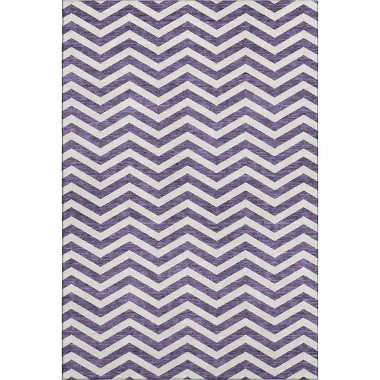 Purple And Ivory Chevron Washable Area Rug With UV Protection Photo 1