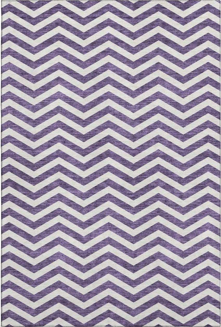 Purple And Ivory Chevron Washable Area Rug With UV Protection Photo 1
