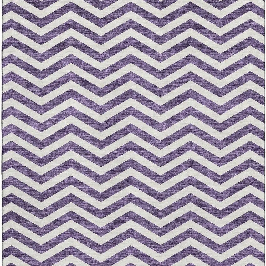 Purple And Ivory Chevron Washable Area Rug With UV Protection Photo 3
