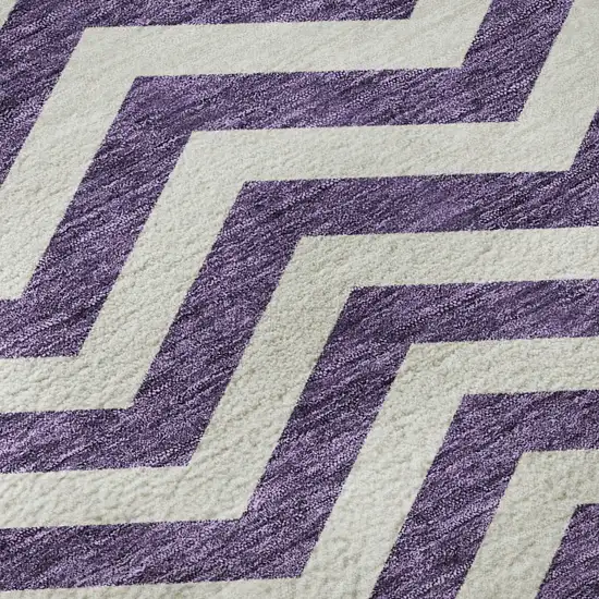 Purple And Ivory Chevron Washable Area Rug With UV Protection Photo 9