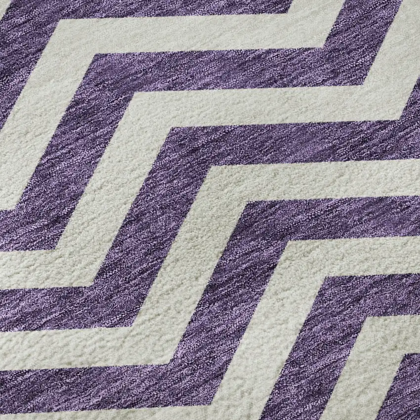 Purple And Ivory Chevron Washable Area Rug With UV Protection Photo 9