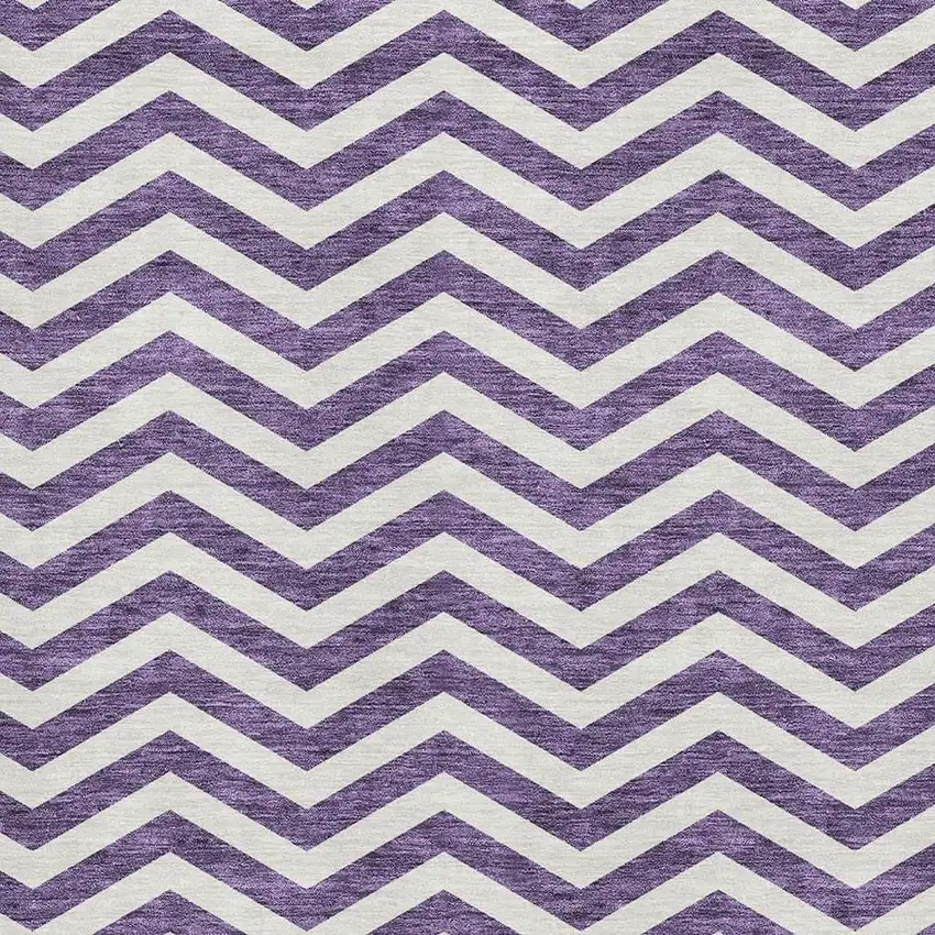 Purple And Ivory Chevron Washable Area Rug With UV Protection Photo 2