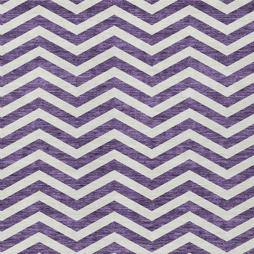 Purple And Ivory Chevron Washable Indoor Outdoor Area Rug Photo 6