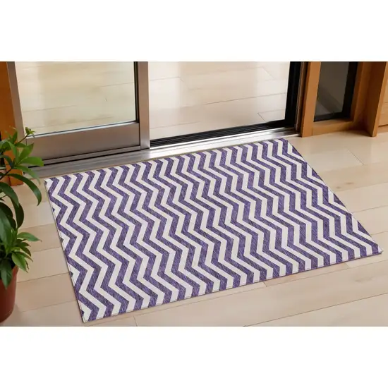 Purple And Ivory Chevron Washable Indoor Outdoor Area Rug Photo 1