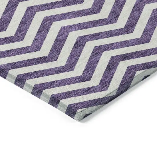 Purple And Ivory Chevron Washable Indoor Outdoor Area Rug Photo 5