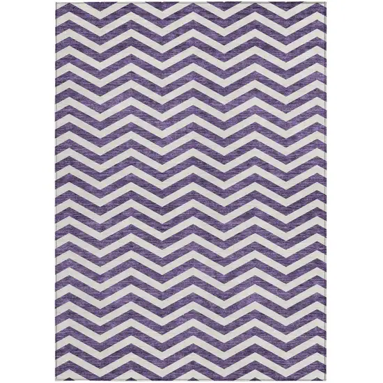 Purple And Ivory Chevron Washable Indoor Outdoor Area Rug Photo 7