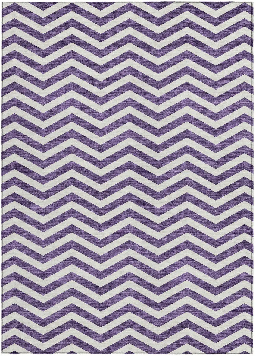 Purple And Ivory Chevron Washable Indoor Outdoor Area Rug Photo 7