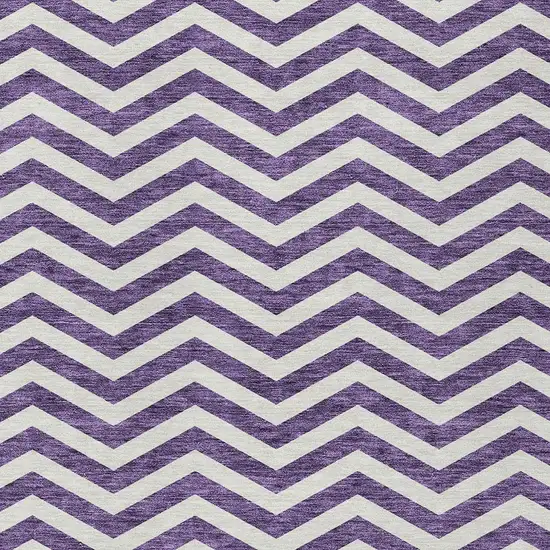 Purple And Ivory Chevron Washable Indoor Outdoor Area Rug Photo 6