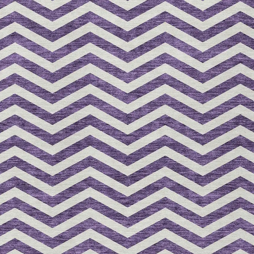 Purple And Ivory Chevron Washable Indoor Outdoor Area Rug Photo 6