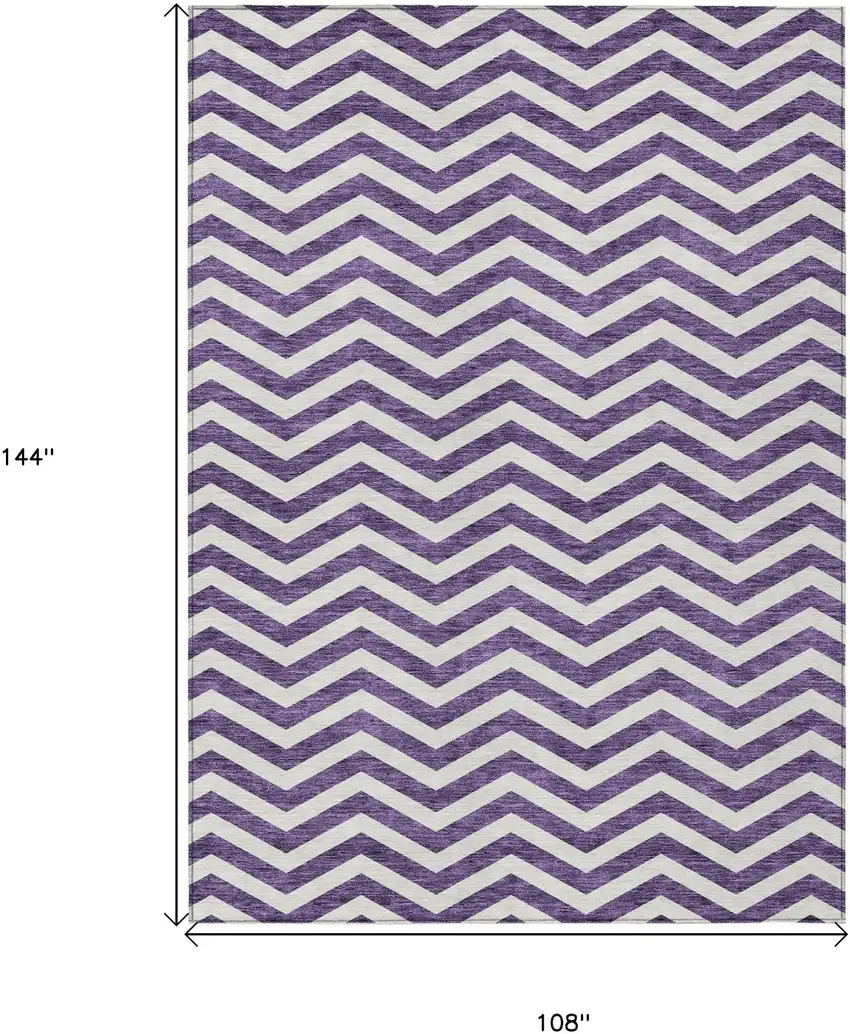 Purple And Ivory Chevron Washable Indoor Outdoor Area Rug Photo 3