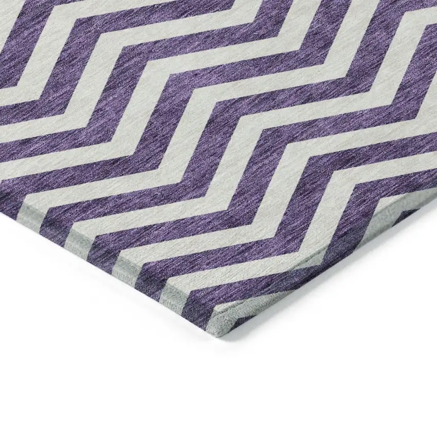 Purple And Ivory Chevron Washable Indoor Outdoor Area Rug Photo 5