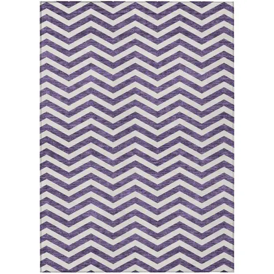 Purple And Ivory Chevron Washable Indoor Outdoor Area Rug Photo 2