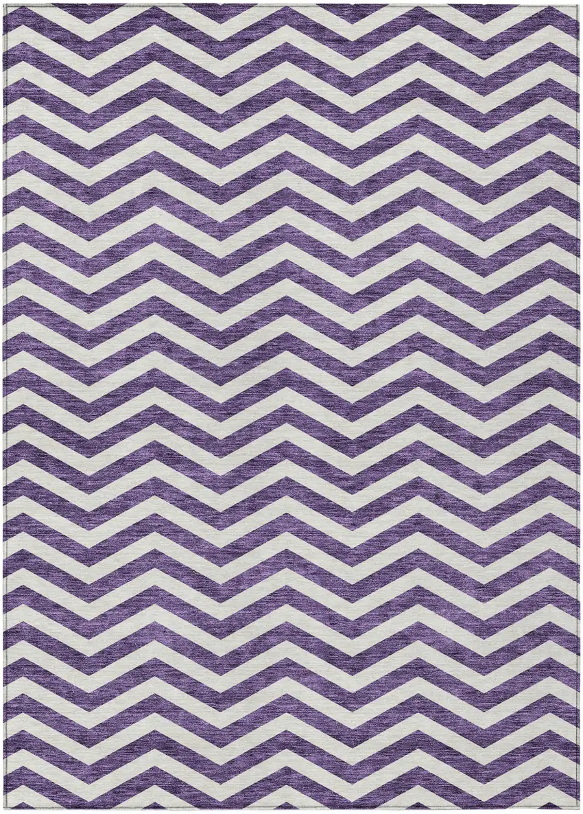 Purple And Ivory Chevron Washable Indoor Outdoor Area Rug Photo 2