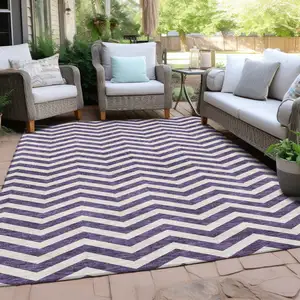 Photo of Purple And Ivory Chevron Washable Indoor Outdoor Area Rug