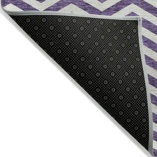 Purple And Ivory Chevron Washable Indoor Outdoor Area Rug Photo 4