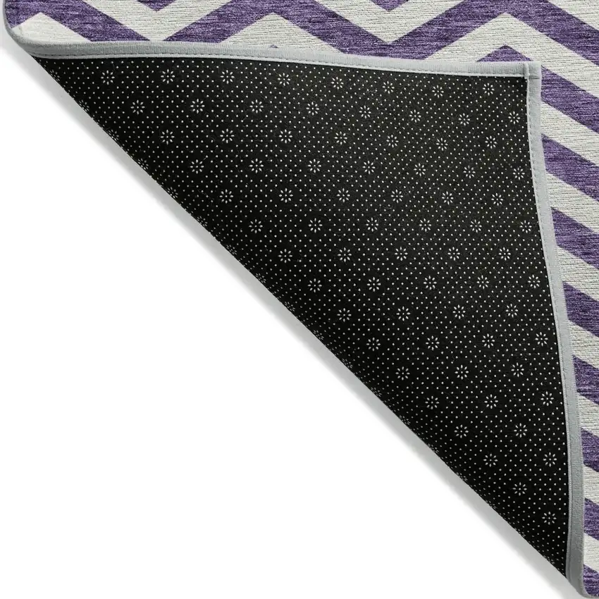 Purple And Ivory Chevron Washable Indoor Outdoor Area Rug Photo 4