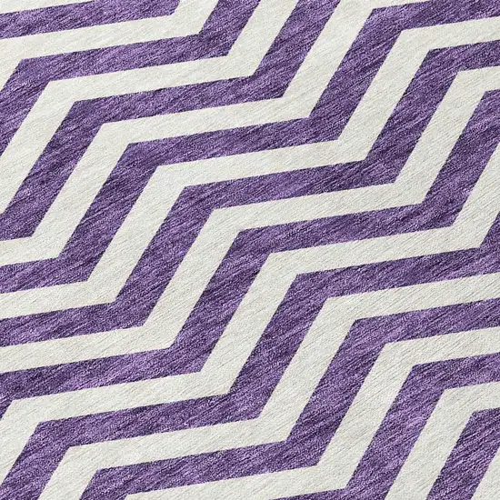 Purple And Ivory Chevron Washable Indoor Outdoor Area Rug Photo 6