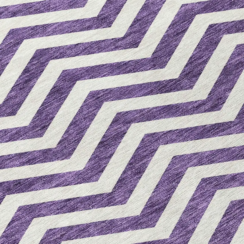 Purple And Ivory Chevron Washable Indoor Outdoor Area Rug Photo 6