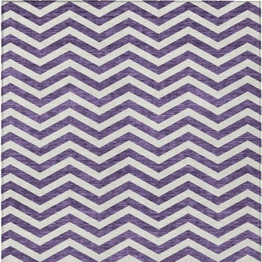 Purple And Ivory Chevron Washable Indoor Outdoor Area Rug Photo 8