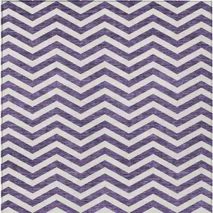 Photo of Purple And Ivory Chevron Washable Indoor Outdoor Area Rug