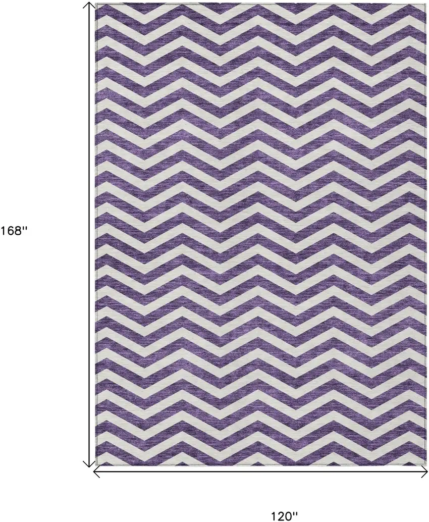 Purple And Ivory Chevron Washable Indoor Outdoor Area Rug Photo 3