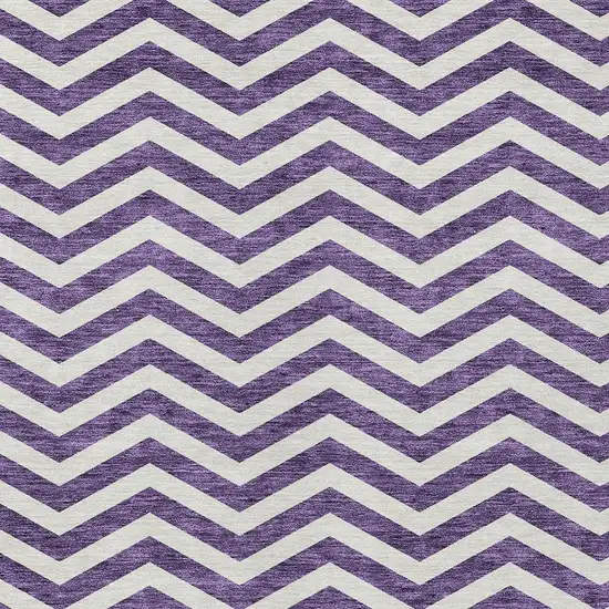 Purple And Ivory Chevron Washable Indoor Outdoor Area Rug Photo 6
