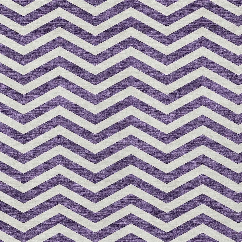 Purple And Ivory Chevron Washable Indoor Outdoor Area Rug Photo 6